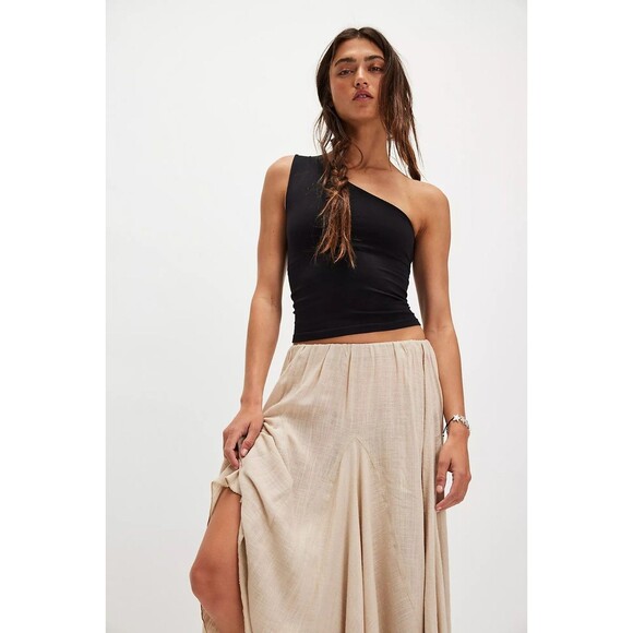 Free People Madras That Solid Linen Maxi Skirt A Line Godet Mid Rise M 284620 - Picture 3 of 9